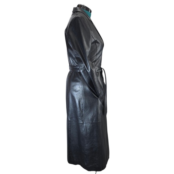 Wilsons Leather Pelle Studio Black Trench Coat Belted Thinsulate Liner M - Picture 2 of 16